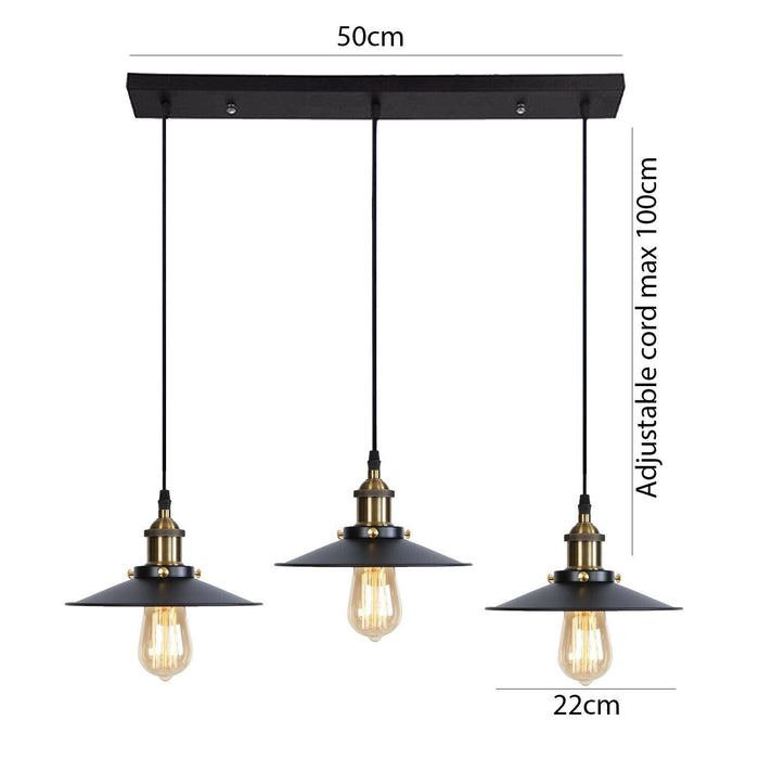 Flat Modern Black 3 Light Pendant Ceiling Light ~2137