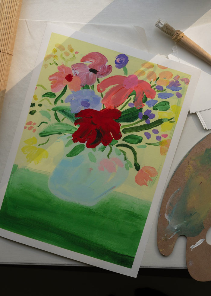 Flowers on Green Tablecloth by Katy Smail