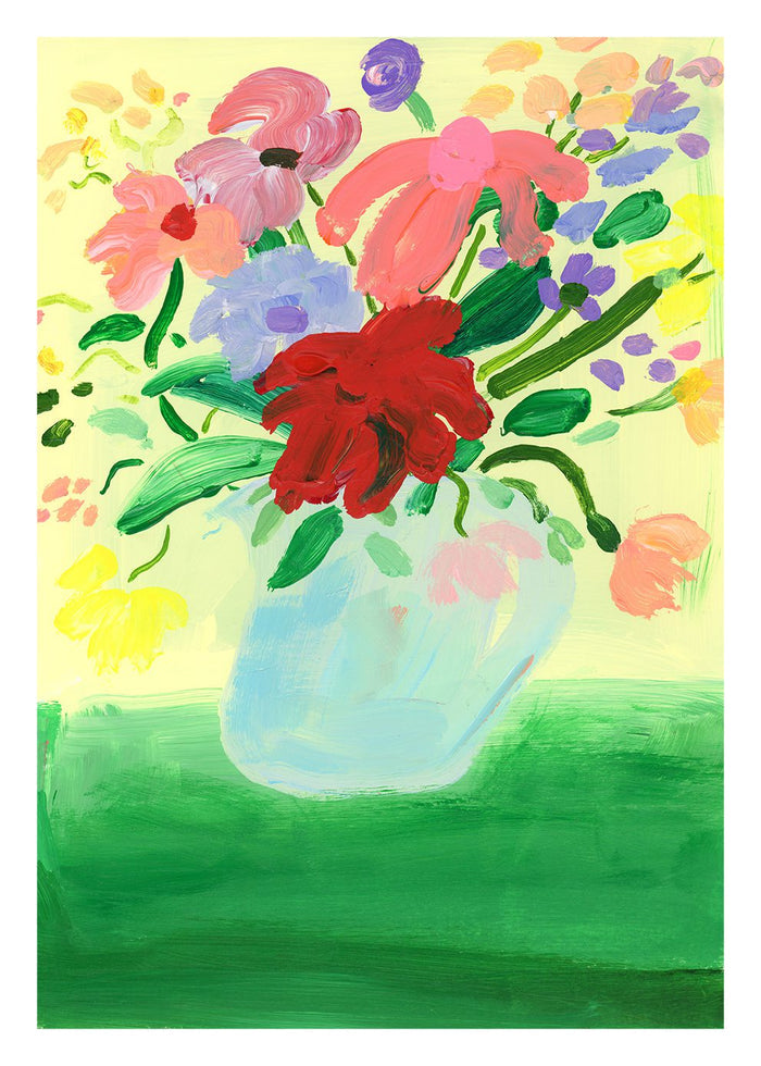 Flowers on Green Tablecloth by Katy Smail