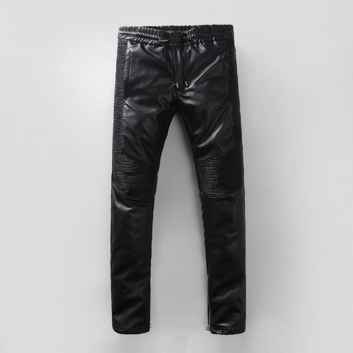 Free shipping Men's Italy Fashion Runway PU leather Slim Biker Pant Jeans Size28-38
