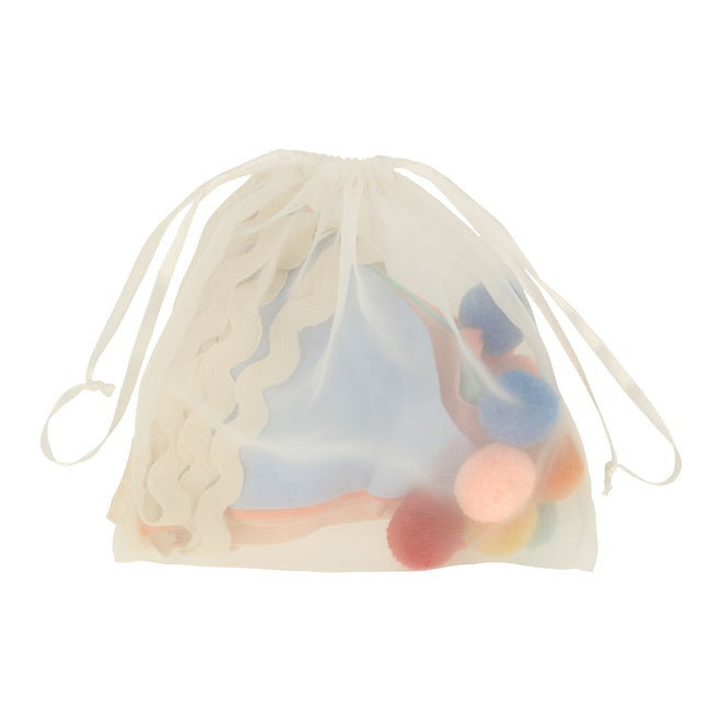 Meri Meri - Garland - Pastel Pom Pom Flag - In A White Organdie Drawstring Bag