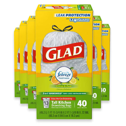 Glad OdorShield Citrus & Zest Tall Kitchen Bags 13 Gallon - 40 Ct - 6 Pack