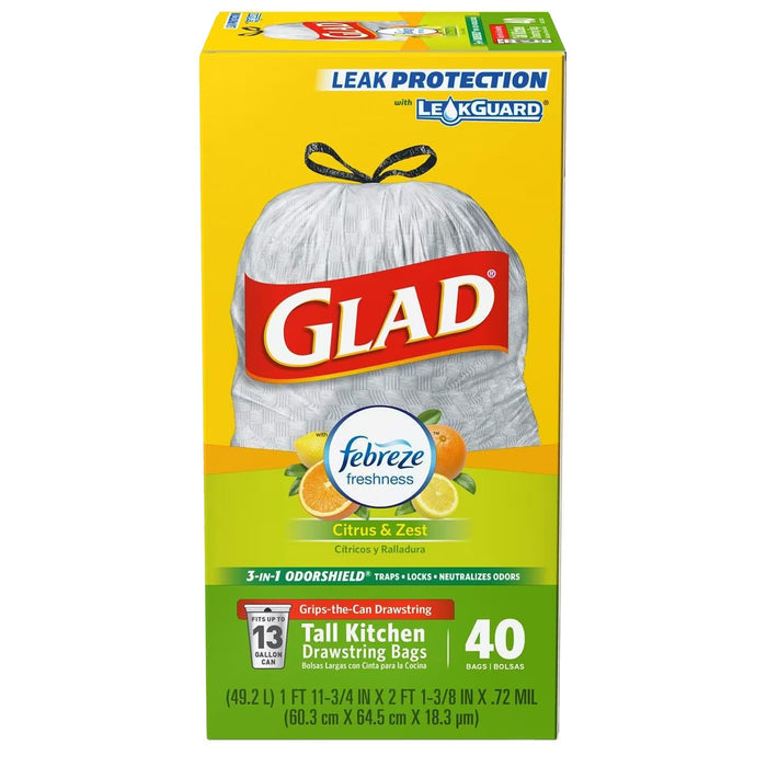 Glad OdorShield Citrus & Zest Tall Kitchen Bags 13 Gallon - 40 Ct - 6 Pack