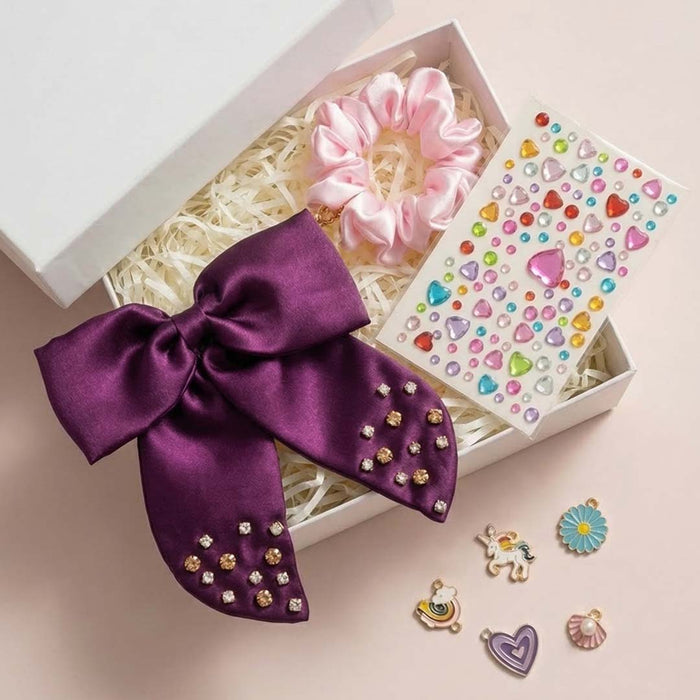 Sparkly Kanjak combo — rhinestone bow, mix-match charm scrunchie & craft stickers, gift-ready
