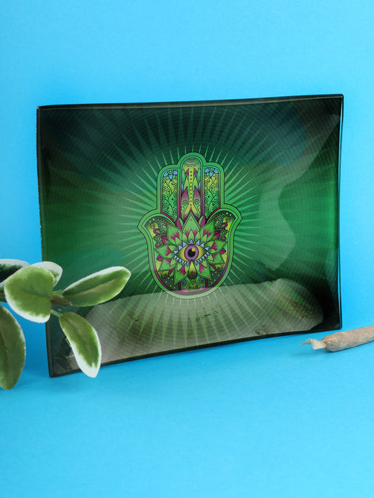 Glass Tray:Small -Hamsa | Green-Image 1