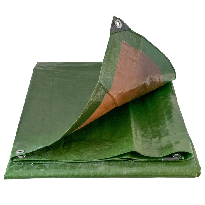 Green Brown L-Grade Tarpaulin with 20 x 6in Bungee Balls (White) Cable Tie Pack