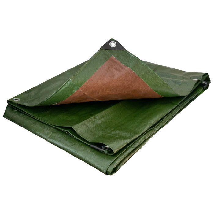 Green Brown L-Grade Tarpaulin with 20 x 6in Bungee Balls (White) Cable Tie Pack
