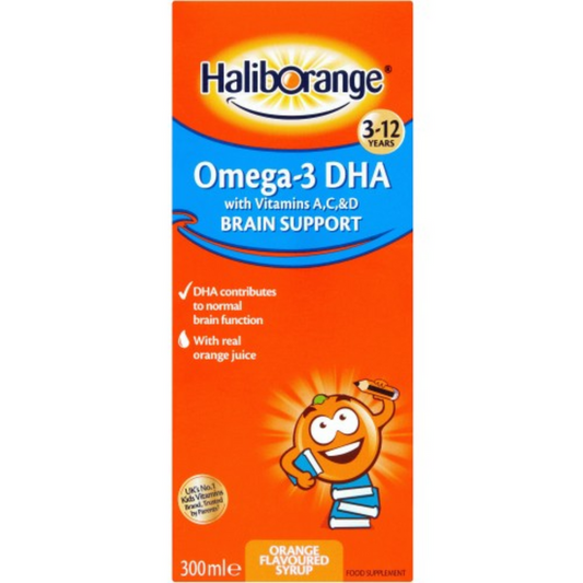 Haliborange Omega-3 DHA Brain Support Orange Flavoured Syrup, 3-12 Years 300ml (T)