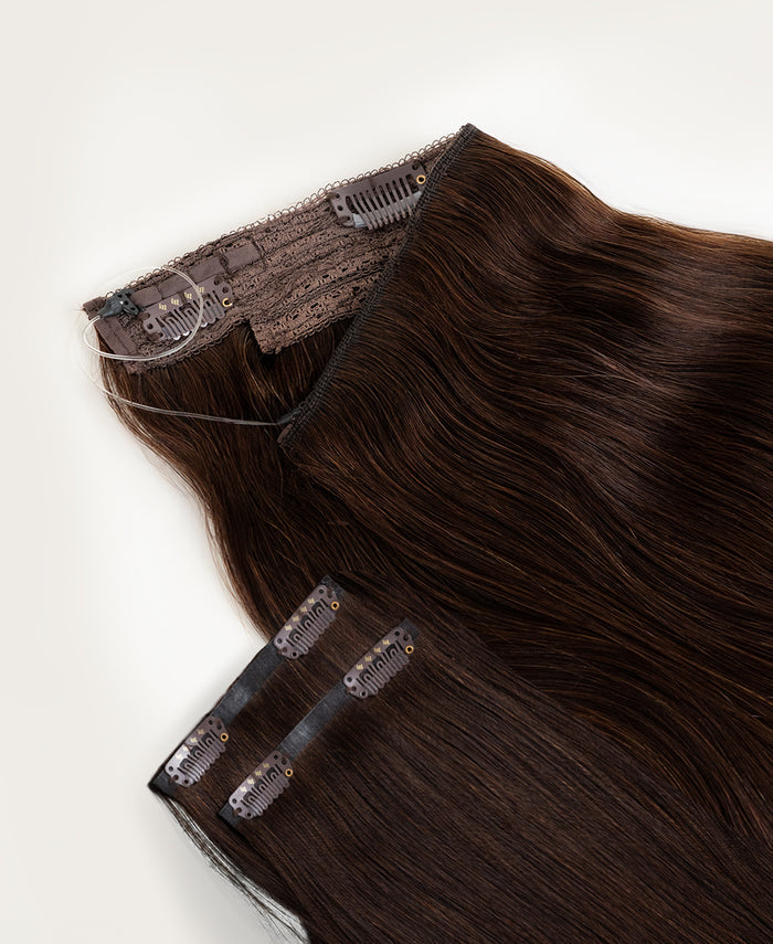 halo one-step hair extensions chocolate brown.