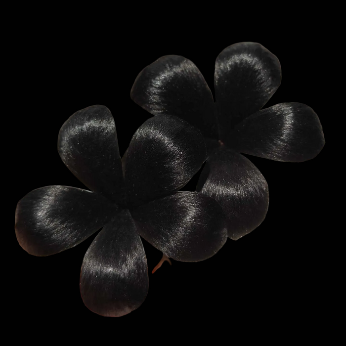 Handmade Ronghua Black Double Flower Brooch | Pure Black Mulberry Silk Velvet Floral Pin