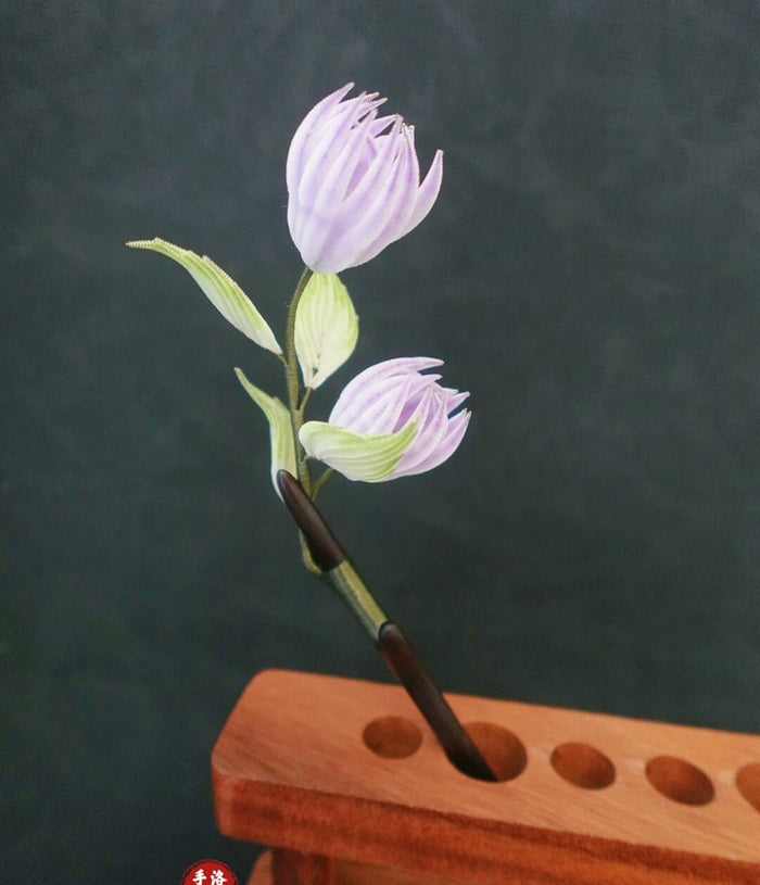 Handmade Ronghua Buddha's hand flower hairpin – light purple mulberry silk velvet citrus blossoms