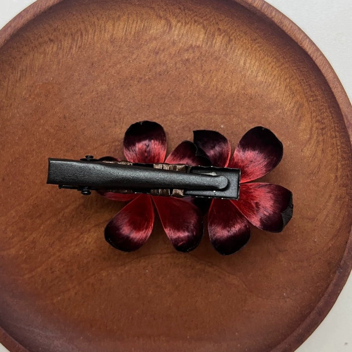 Handmade Ronghua Red-Black Gradient Flower Hair Clips | Mulberry Silk Velvet Double Blossom Clips