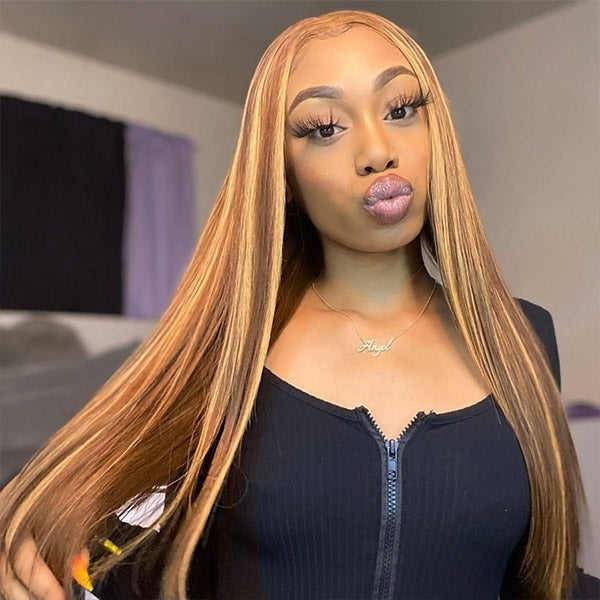 qvr wigs straight with balayage highlights and hd lace