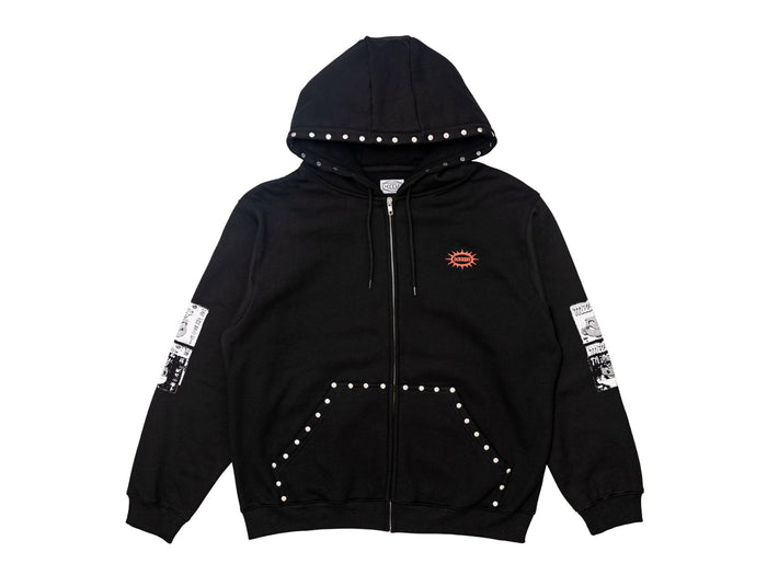 Hoddle - Smoker Stud Zip Thru Hooded Fleece - Black
