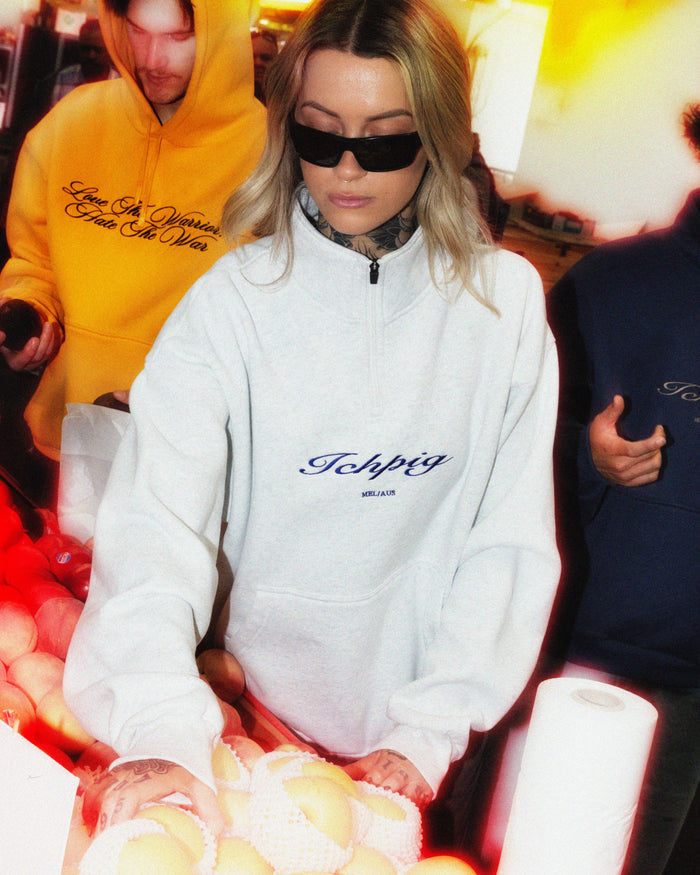 Ichpig - Script 1/4 Zip Fleece - White Marle