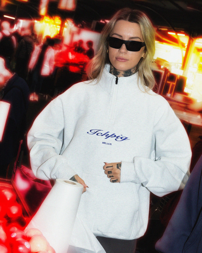 Ichpig - Script 1/4 Zip Fleece - White Marle