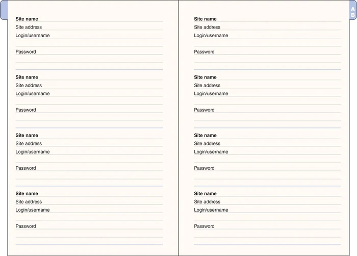 Internet Address & Password Logbook