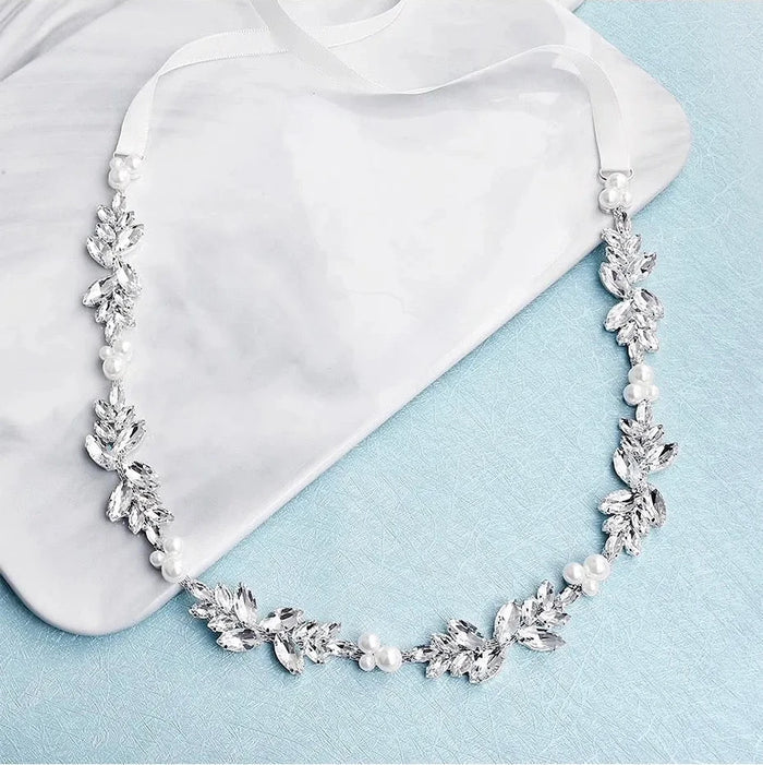 Wedding Accessories - Silver Pearl and Crystal Bridal Belt/Sash