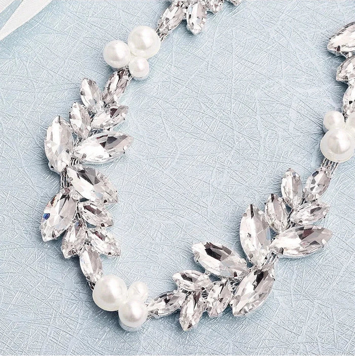 Wedding Accessories - Silver Pearl and Crystal Bridal Belt/Sash
