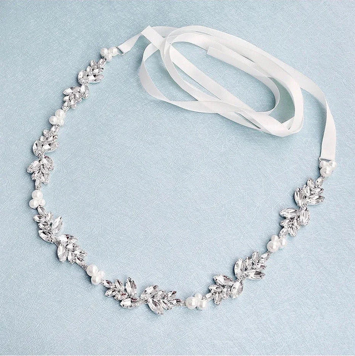 Wedding Accessories - Silver Pearl and Crystal Bridal Belt/Sash