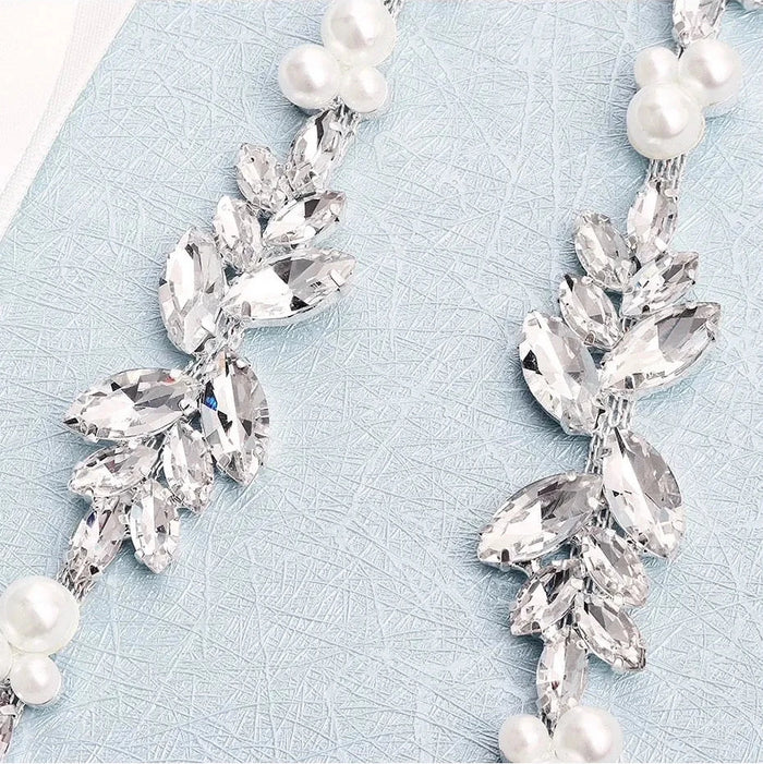 Wedding Accessories - Silver Pearl and Crystal Bridal Belt/Sash