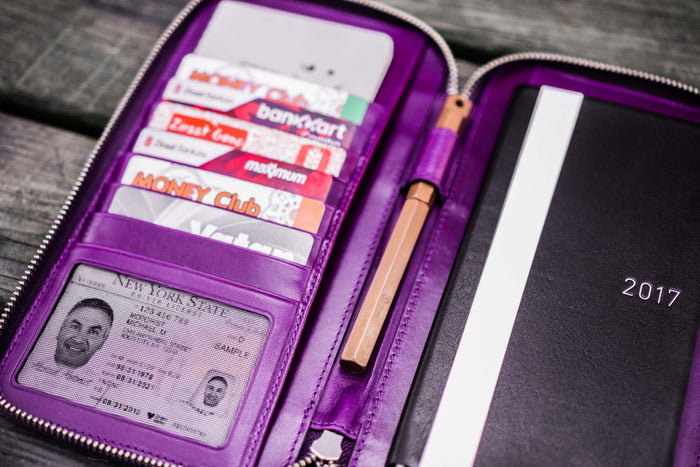 Leather Zippered Hobonichi Weeks Mega Cover - Purple