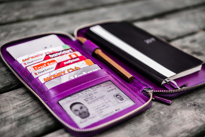 Leather Zippered Hobonichi Weeks Mega Cover - Purple