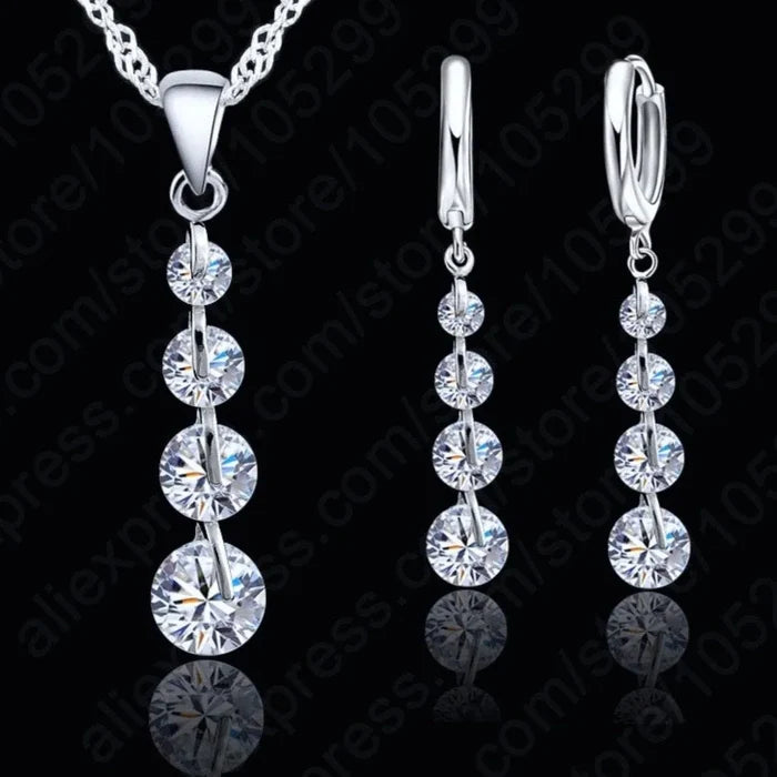 Leilani - Cubic Zirconia Sterling Silver Bridal Necklace and Earrings Set