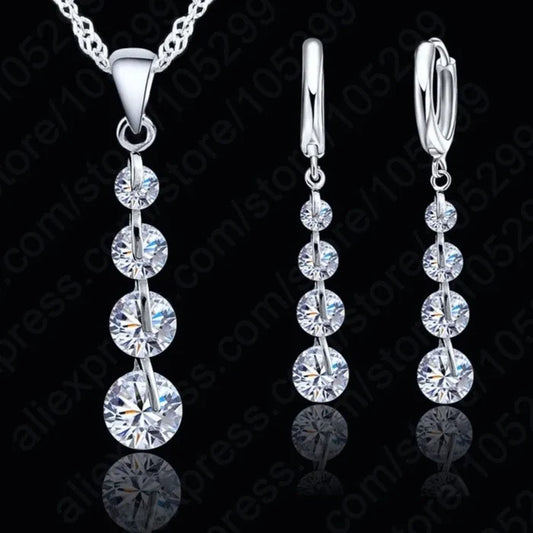 Leilani - Cubic Zirconia Sterling Silver Bridal Necklace and Earrings Set