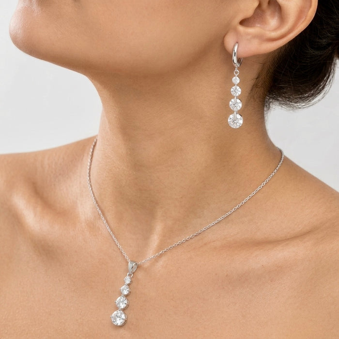 Leilani - Cubic Zirconia Sterling Silver Bridal Necklace and Earrings Set