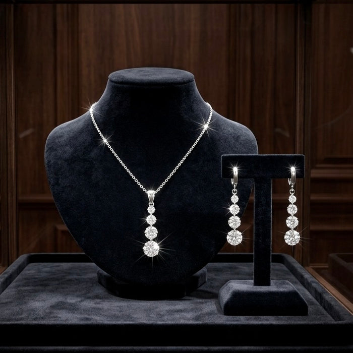 Leilani - Cubic Zirconia Sterling Silver Bridal Necklace and Earrings Set