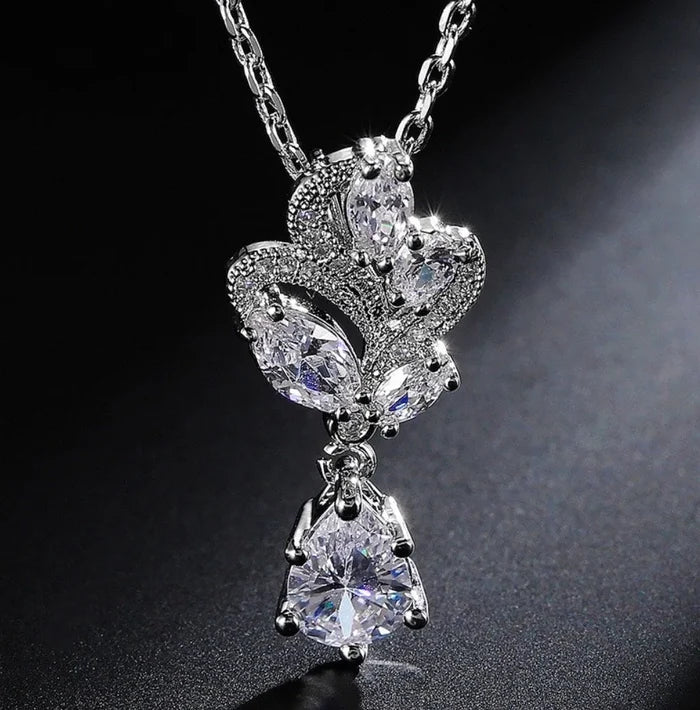 Wedding Jewelry  - Cubic Zirconia Bridal Necklace and Earrings Set - Available in Silver and Rose Gold