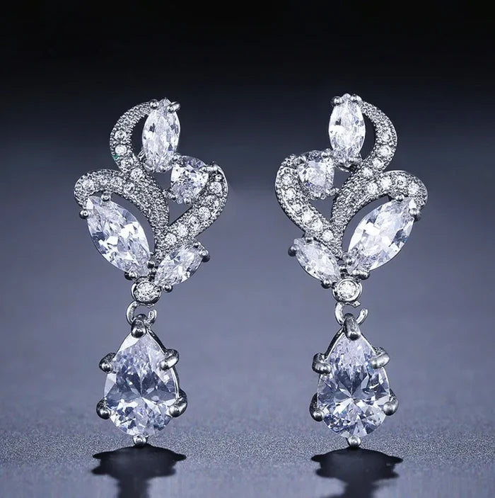 Wedding Jewelry  - Cubic Zirconia Bridal Necklace and Earrings Set - Available in Silver and Rose Gold