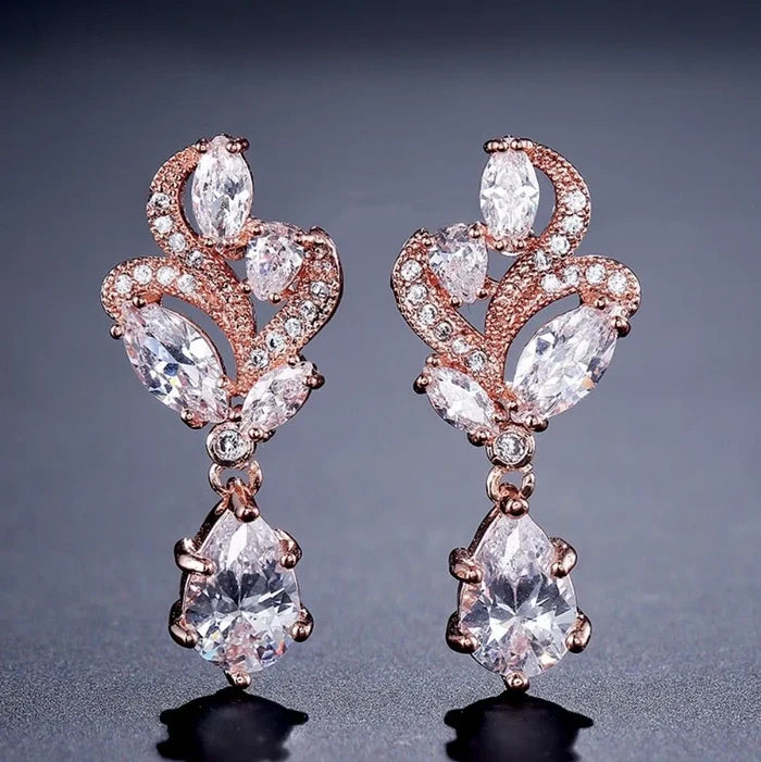 Wedding Jewelry  - Cubic Zirconia Bridal Necklace and Earrings Set - Available in Silver and Rose Gold