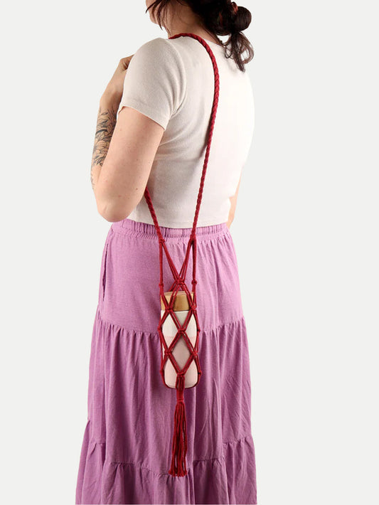 Macrame Bottle Holder | Red-Image 1