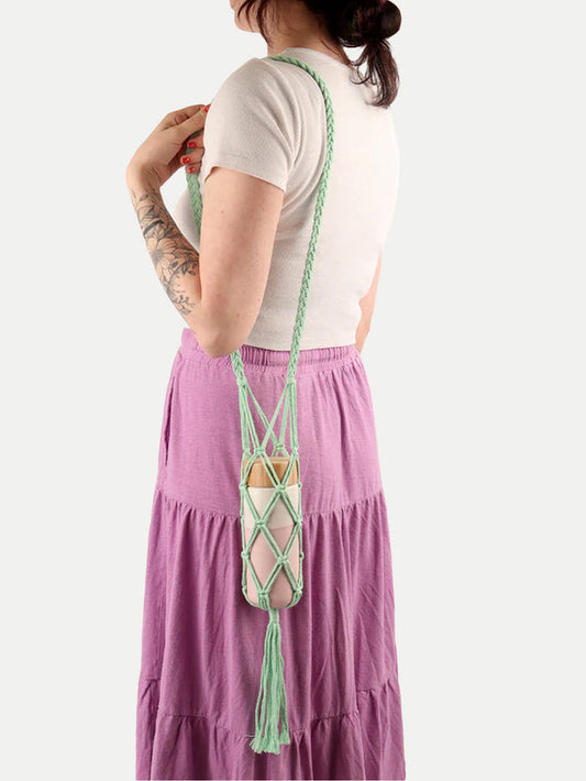 Macrame Bottle Holder | Green-Image 1