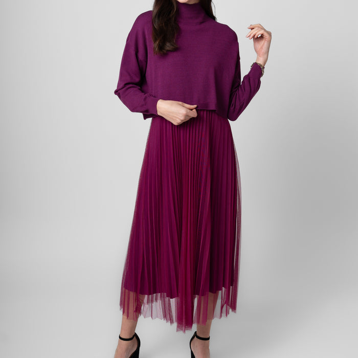 ME&GEE 2pc Chiffon PleatDress | Burgundy
