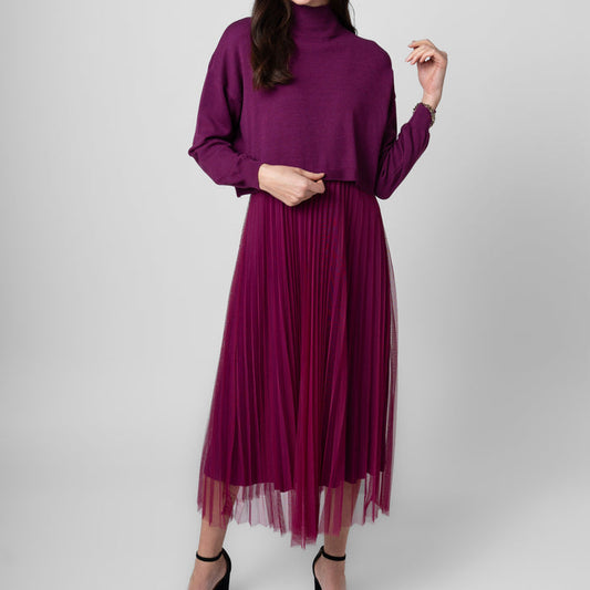 ME&GEE 2pc Chiffon PleatDress | Burgundy