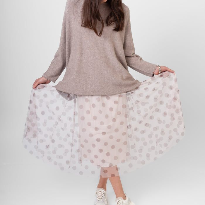 ME&GEE Full Length Tulle Dot Skirt | Ivory