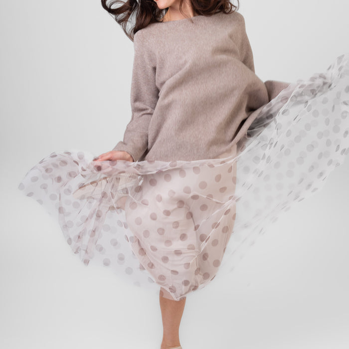 ME&GEE Full Length Tulle Dot Skirt | Ivory