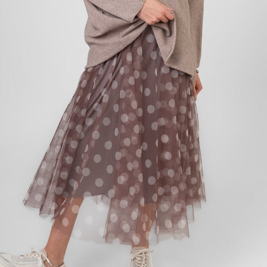 ME&GEE Full Length Tulle Dot Skirt | Taupe