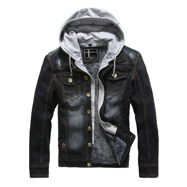 MISNIKI Hot Autumn Winter Denim Jacket Men Hooded Casual Warm Men's Jean Jacket Coat