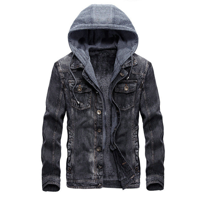 MISNIKI Hot Autumn Winter Denim Jacket Men Hooded Casual Warm Men's Jean Jacket Coat