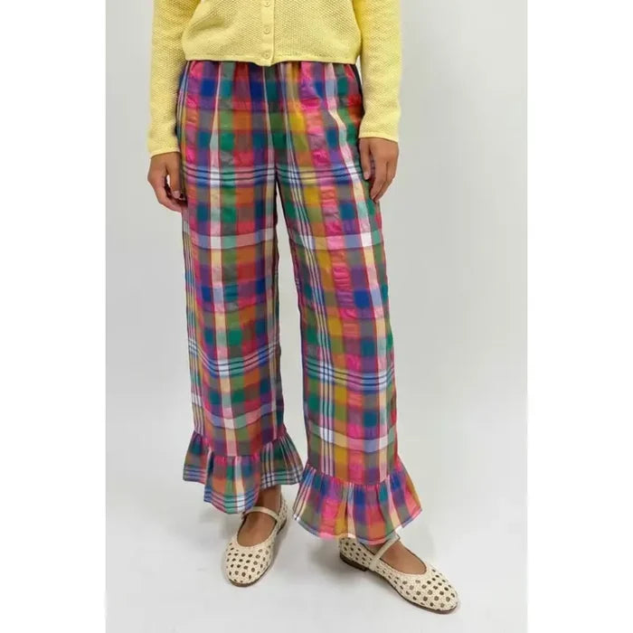 Multi Color Plaid Ruffle Pants