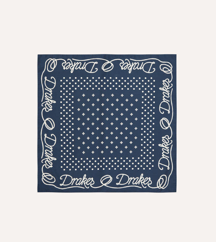 Navy Rope Border Print Silk Bandana