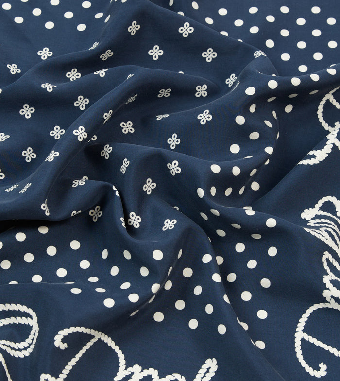 Navy Rope Border Print Silk Bandana