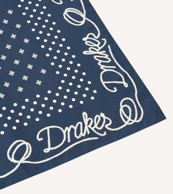 Navy Rope Border Print Silk Bandana