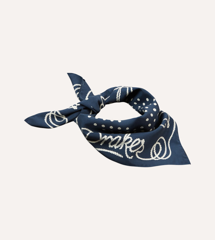 Navy Rope Border Print Silk Bandana