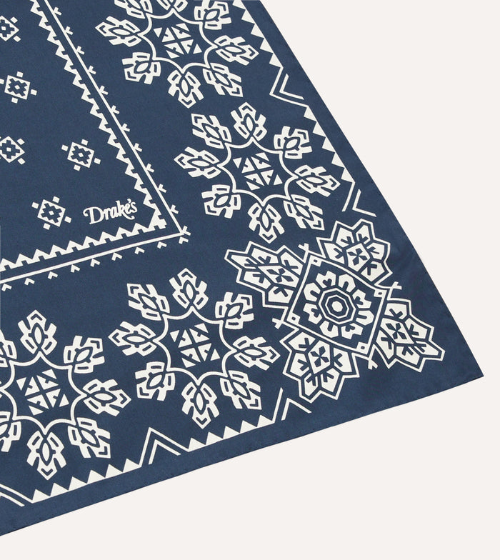 Navy Traditional Print Silk Bandana