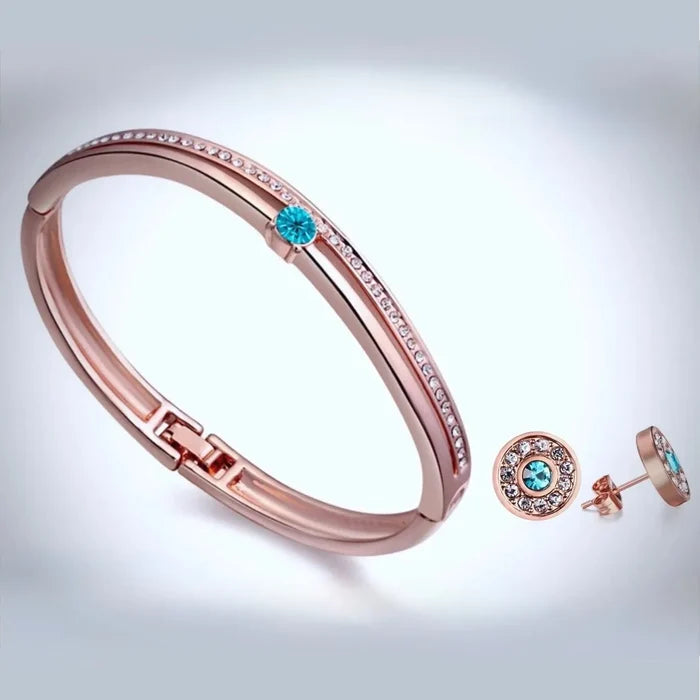 Rose Gold and Cubic Zirconia Bracelet and Earrings Set
